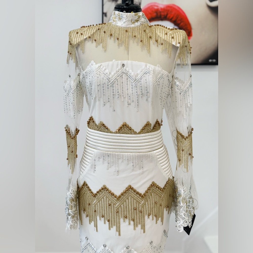 Zhivago Signature Chrysler Studded & Embroidered Gown - Moet White Maxi Dress - Picture 4 of 13